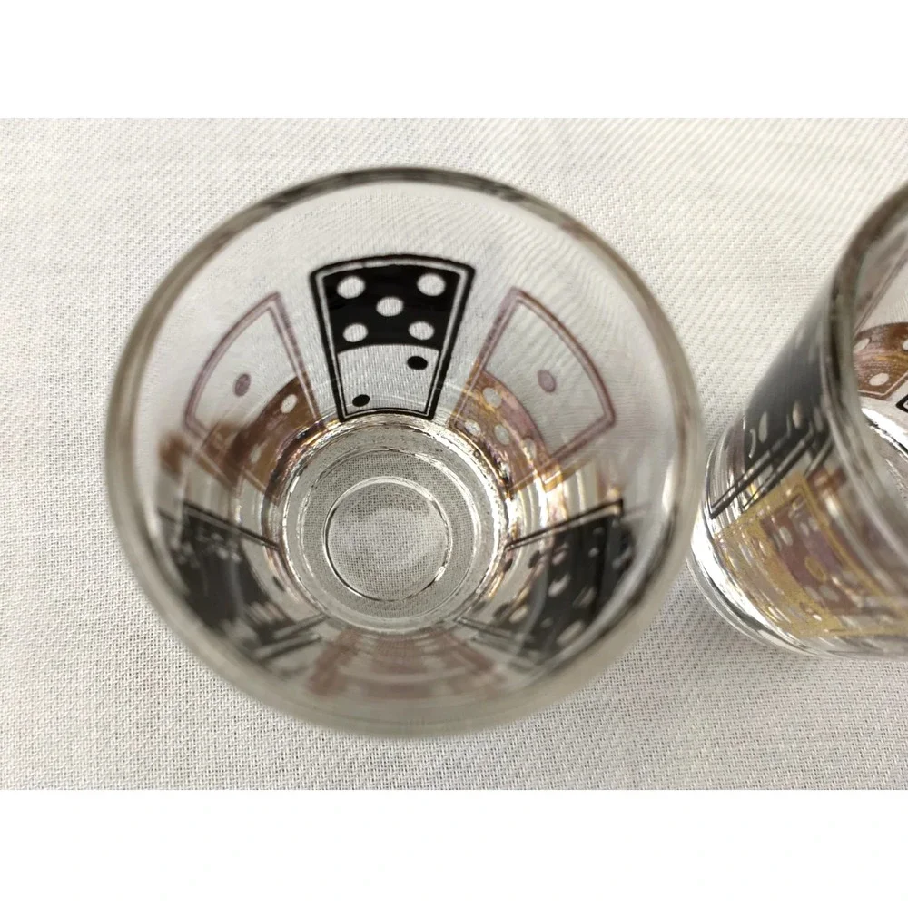 Vintage Anchor Hocking Shot Glasses‎ Black & Gold Dice Domino 1oz